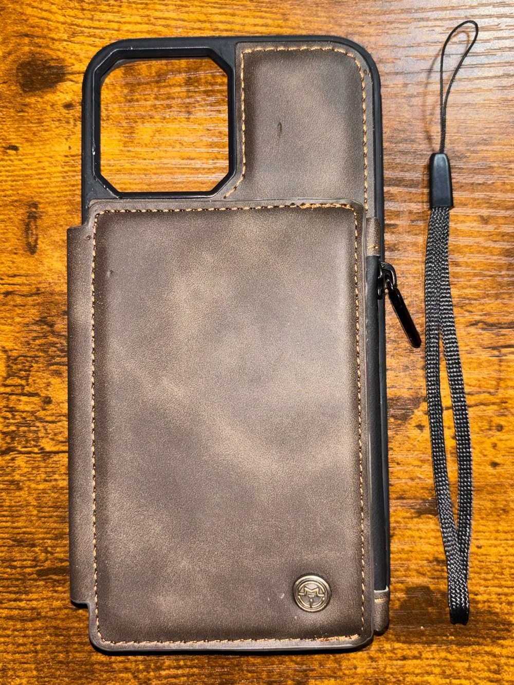 Premium Brown Leather Wallet Phone Case with Wrist Strap (12 Pro max )